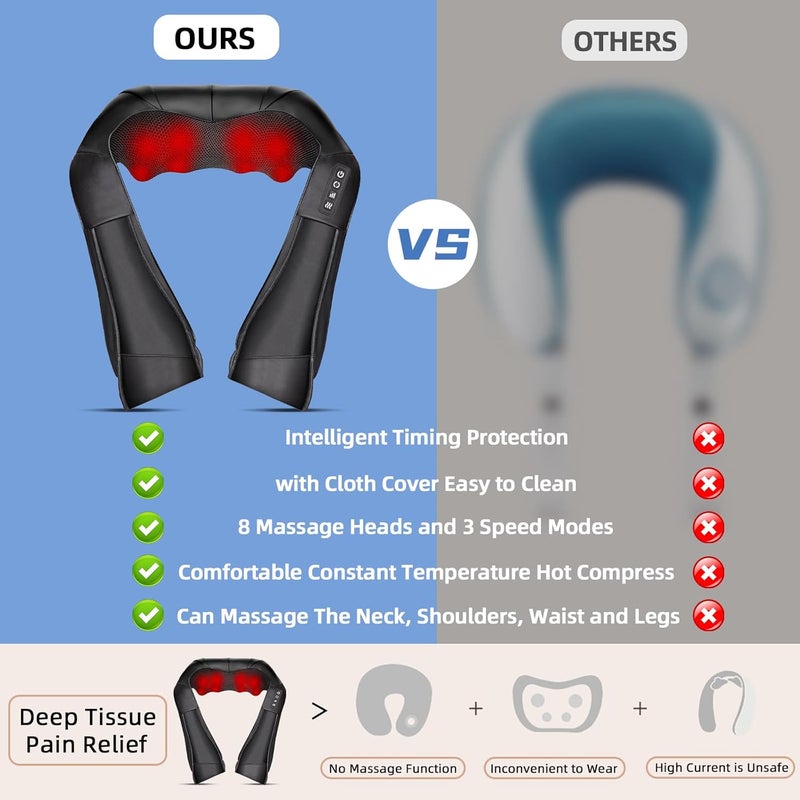 Joyset Shiatsu Neck and Back Massager with Heat,Electric Shoulder Massager,3D Kneading Massage with Cloth Cover Easy to Clean Best Gift for Men Women Parents (Black1+Handbag) - Image 3